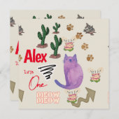 子ども初の誕生日招待状猫魚の足 招待状 (正面/裏面)