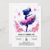 子ども印刷用バレリーナ誕生日 招待状 (正面/裏面)