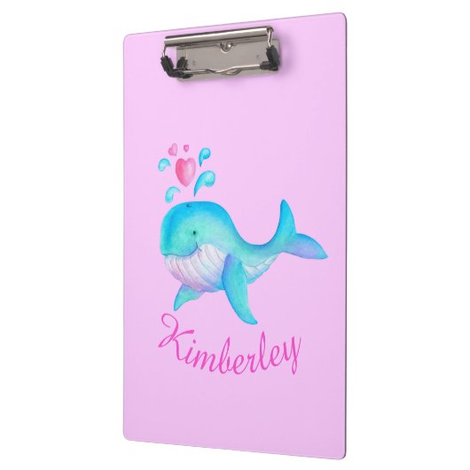 子ども可愛いホエールアートピンク名クリップボード クリップボード (左)