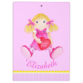 子ども可愛い人形の水色アートピンク名クリップボード クリップボード (裏面)