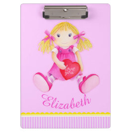 子ども可愛い人形の水色アートピンク名クリップボード クリップボード