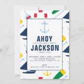 子ども名門私立校風のの誕生日パーティーのボーイ 招待状 (正面)