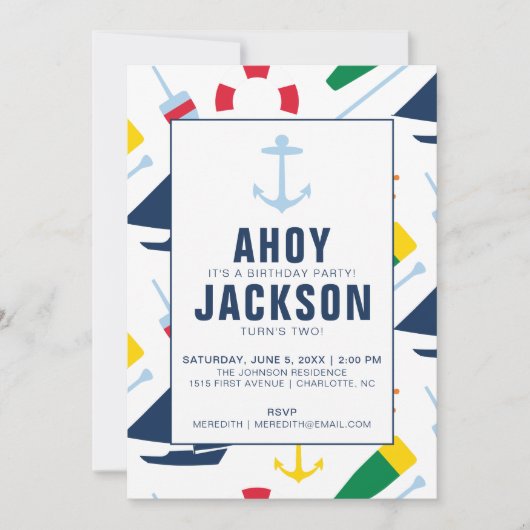 子ども名門私立校風のの誕生日パーティーのボーイ 招待状 (正面)