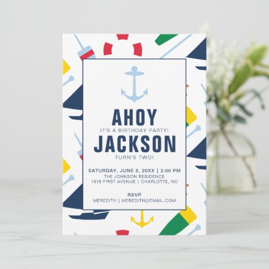 子ども名門私立校風のの誕生日パーティーのボーイ 招待状 (スタンド正面)