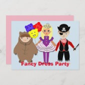 子ども向けのかわいいドレファンシースをテーマにしたパーティー 招待状 (正面/裏面)