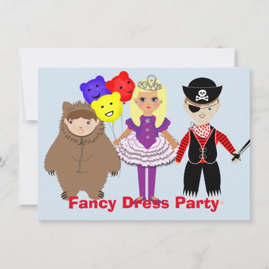 子ども向けのかわいいドレファンシースをテーマにしたパーティー 招待状 (正面)