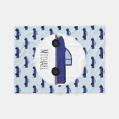 子ども向けのかわいい青ピックアップトラックの漫画の少年の名前 フリースブランケット (正面(横))