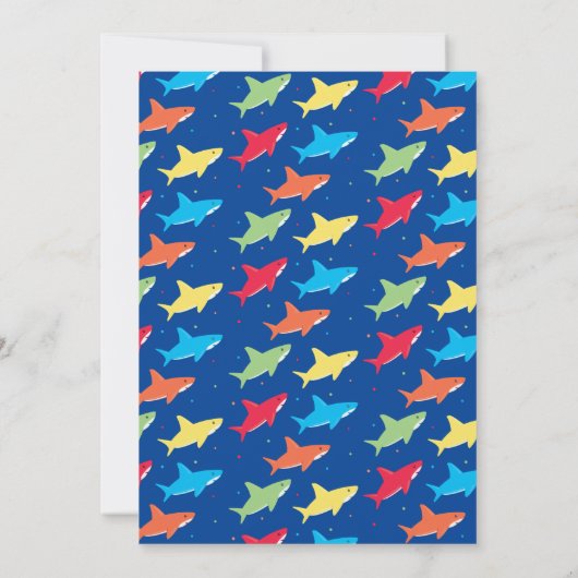 子ども向けカラフル漫画のサメの誕生日パーティー 招待状 (裏面)