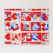 子ども向けバレンタイングリーティングキス赤白 ジグソーパズル (横)