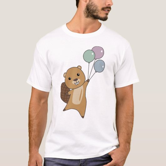 子ども向けビーバーおもしろいスムシ風船の動物 Tシャツ (正面)