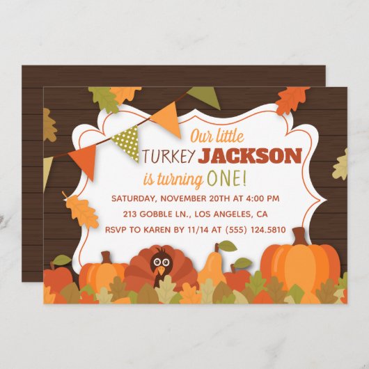 子ども向け小さなトルコ誕生パーティーの招待 招待状 (正面/裏面)