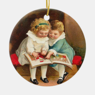 子ども向け読の本のクリスマスカード セラミックオーナメント