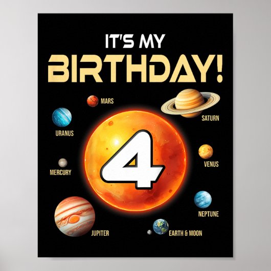子ども太陽のかわいいシステム4歳誕生日4歳 ポスター (正面)