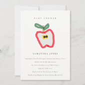 子ども手描きモダンアップルフルーツ赤ちゃんシャワー 招待状 (正面)