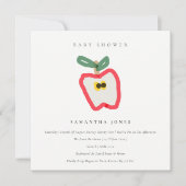 子ども手描きモダンアップルフルーツ赤ちゃんシャワー 招待状 (正面)