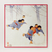 子ども日本の転がの大きな雪玉ジグソープ ジグソーパズル (縦)