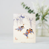 子ども日本の転がの大きな雪玉 ポストカード (スタンド正面)