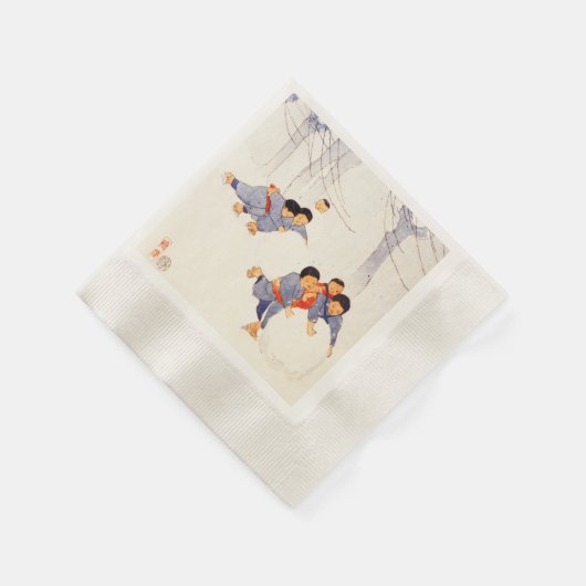 子ども日本の転がの大きな雪玉 縁ありカクテルナプキン (角)