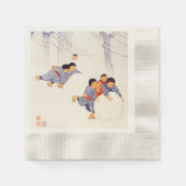 子ども日本の転がの大きな雪玉 縁ありカクテルナプキン (正面)