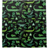 子ども爬虫類両生類動物緑 シャワーカーテン (正面)