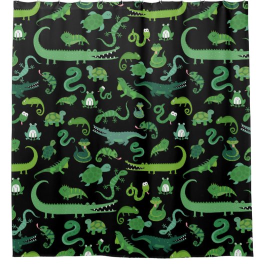 子ども爬虫類両生類動物緑 シャワーカーテン (正面)