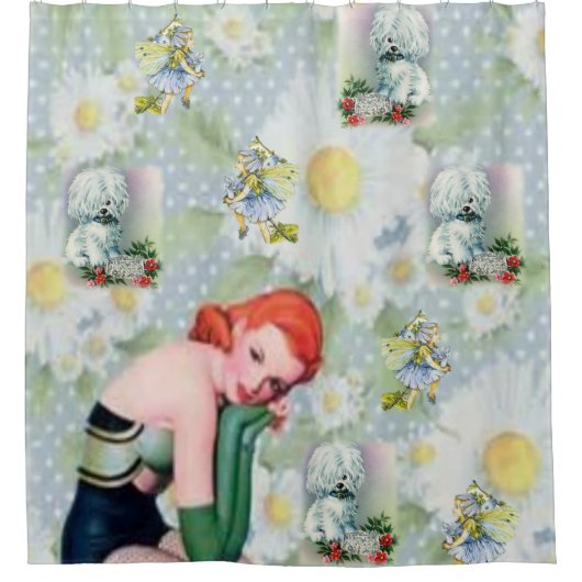 子ども犬の白いショーカーテン シャワーカーテン (正面)