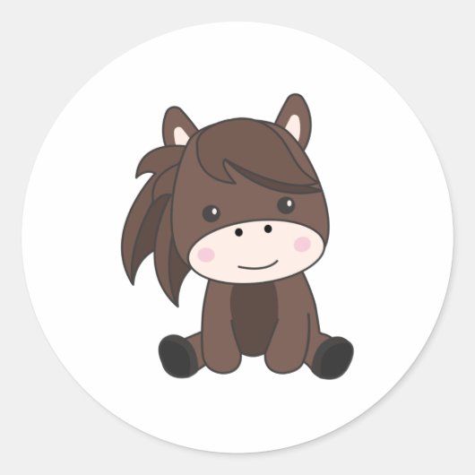 子ども用のウマ科の馬かわいいポニー乗り手 ラウンドシール (正面)