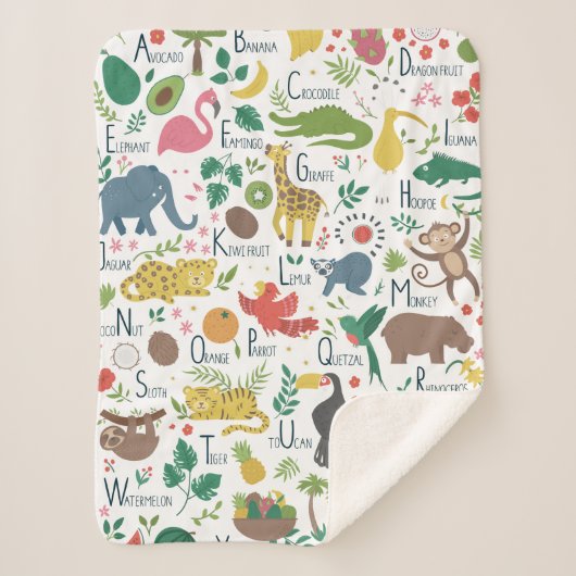 子ども用のトロピカルアルファベット シェルパブランケット (正面)