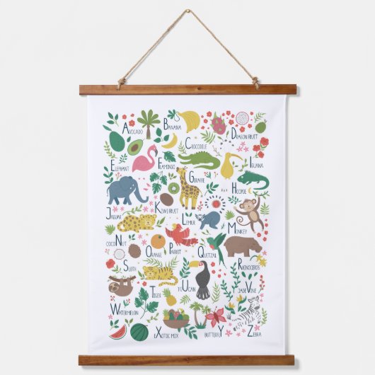 子ども用のトロピカルアルファベット 吊り下げ型タペストリー (正面)