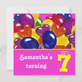 子ども用パーティーバルーン「ホットピンク」「任意の年齢」 招待状 (正面)