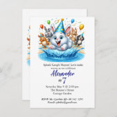 子ども用プールパーティー誕生日招待状 編集可能 招待状 (正面/裏面)