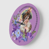 子ども用時計、紫ビクトリアン色フローラ ラージ壁時計 (傾斜)