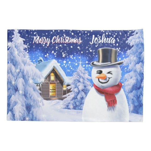 子ども用枕独身の箱クリスマス雪だるま 枕カバー (裏面)