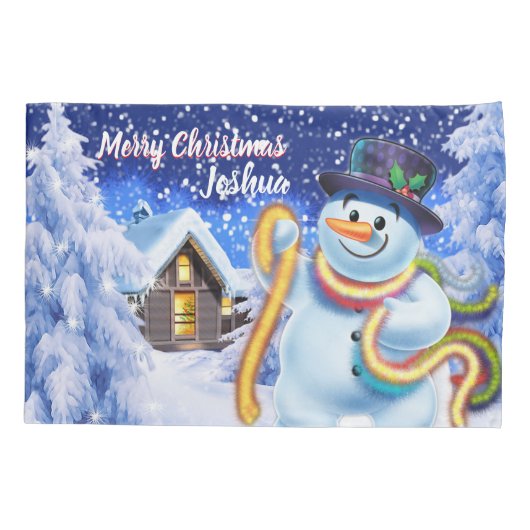 子ども用枕独身の箱クリスマス雪だるま 枕カバー (裏面)