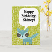 子ども用誕生日パーソナライズされたカードブルーラクーン カード (黄色い花)