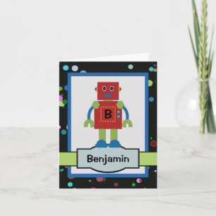 子ども用赤いロボットのメモパーソナライズされたカード サンキューカード