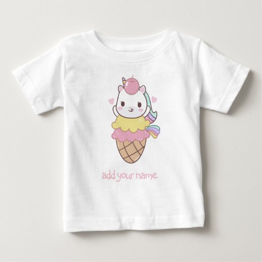 子ども用Tシャツユニコーン+アイスクリームコーン ベビーTシャツ (正面)
