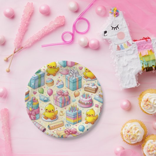 子ども笑顔のアヒルの誕生日パーティープレート ペーパープレート (パーティー)