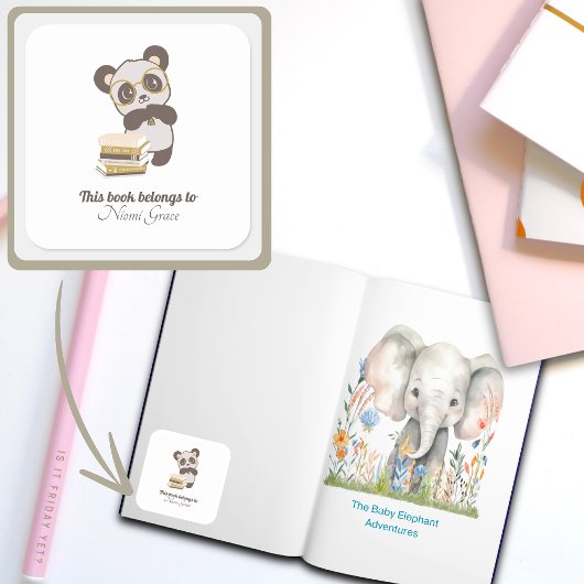 子ども蔵書票読の本好き スクエアシール