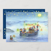 子ども誕生日パーティーの招待船 招待状 (正面/裏面)