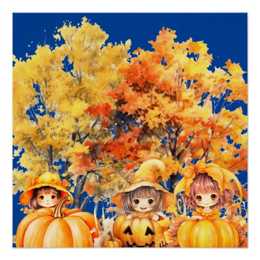 子ども遊はカボチャを持っている ポスター (正面)