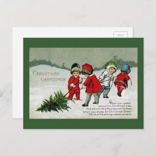 子ども運搬クリスマスツリーヴィンテージ シーズンポストカード (正面/裏面)