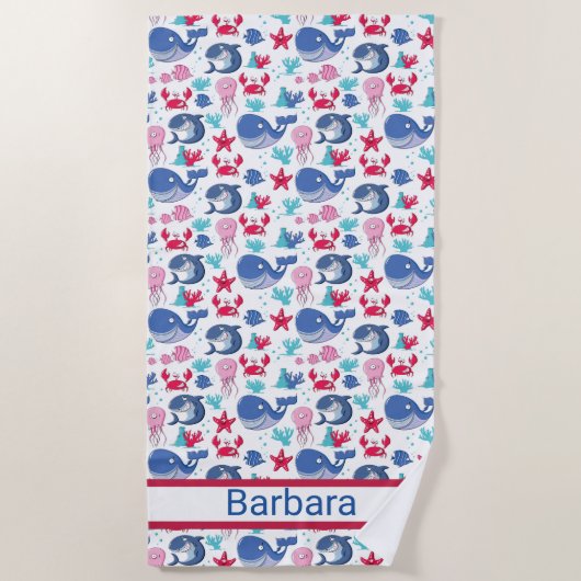 子ども達が一匹のクジラを食べる ビーチタオル (正面)