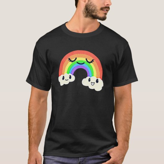 子ども達が笑顔で幸せな虹の雲 Tシャツ (正面)