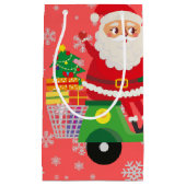 子ども達にプレゼントかわいいハッピーサンタショッピングピンク スモールペーパーバッグ (正面)