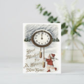 子ども雪の冬の時計の新年 シーズンポストカード (スタンド正面)