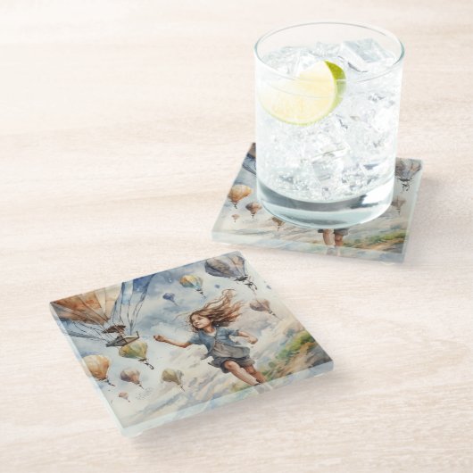 子ども飛んでいるの凧 ガラスコースター (アングル)