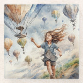 子ども飛んでいるの凧 ガラスコースター (正面)