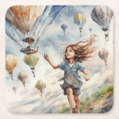 子ども飛んでいるの凧 スクエアペーパーコースター (正面)