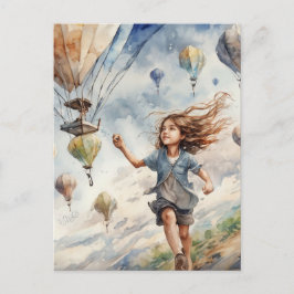 子ども飛んでいるの凧 ポストカード